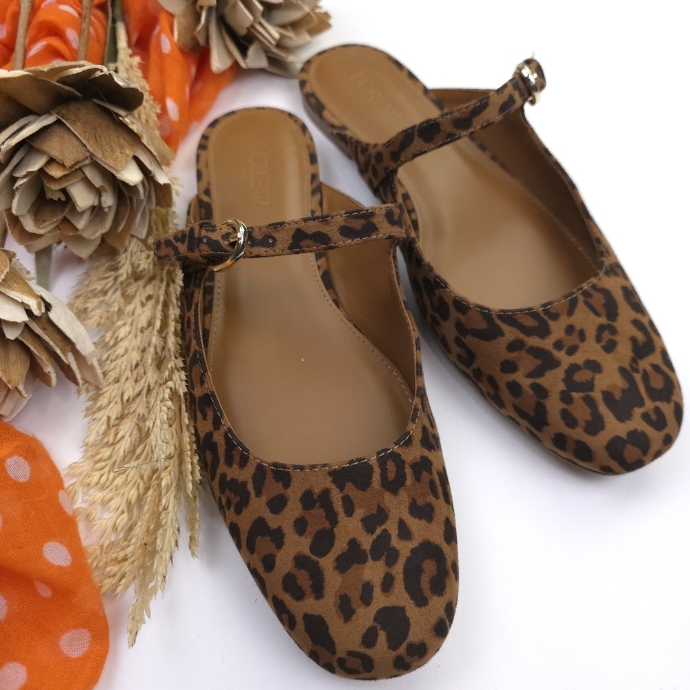J. Crew Leopard Print Mary-Jane Flats - Brown/Black Sz 7.5m - Picture 1 of 10
